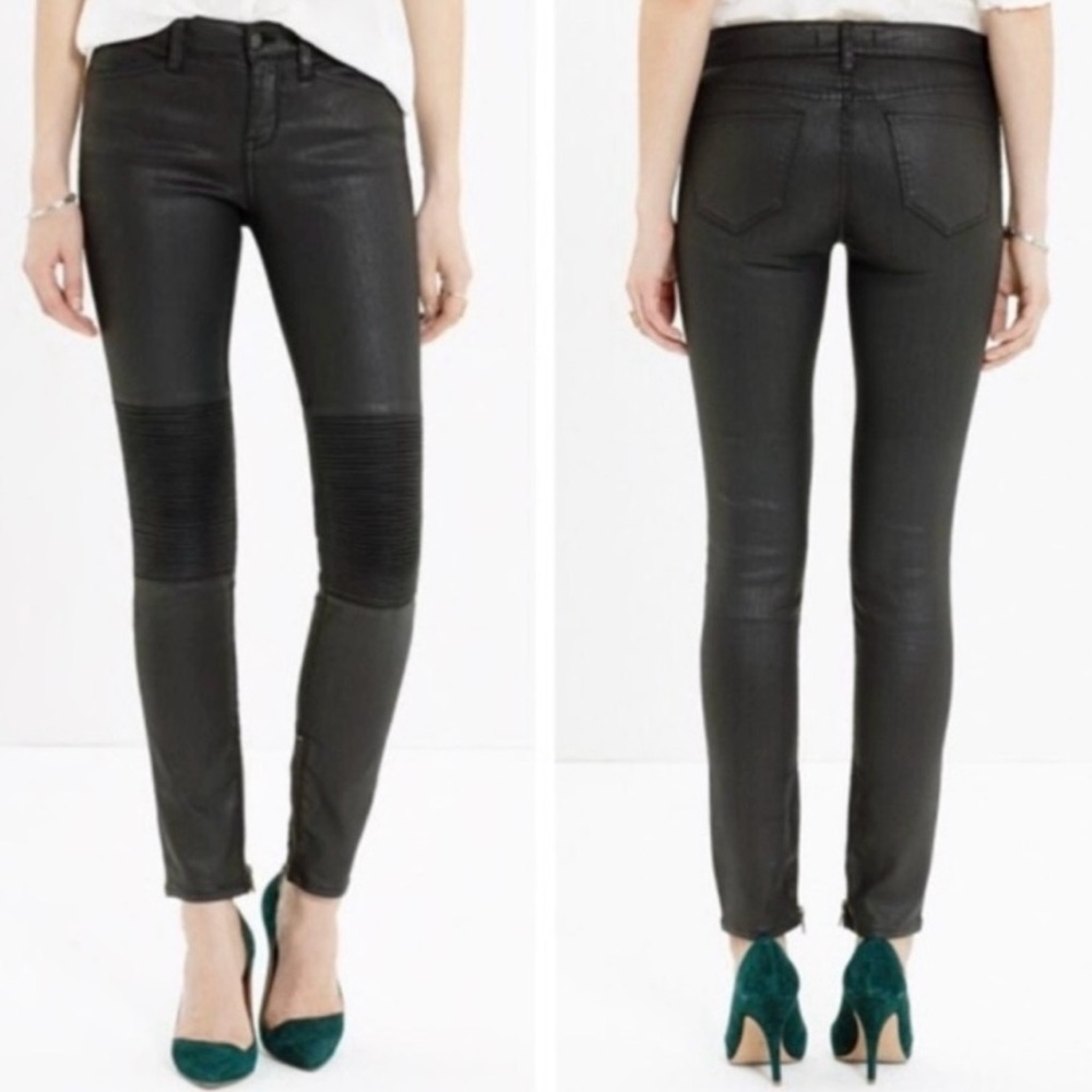 Madewell, Moto Faux-Leather Coated Skinny Jeans, Black, Size 27